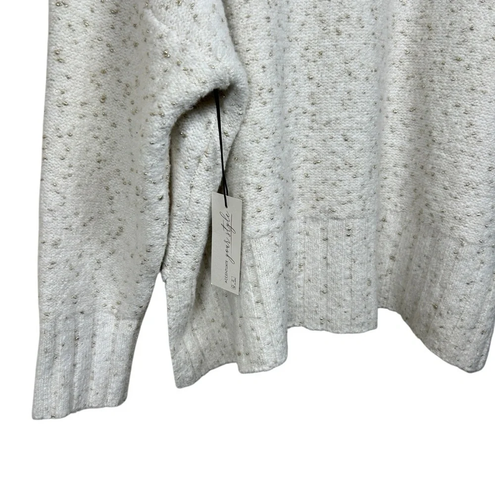 Rachel Zoe Cream Gold Cowl Neck Soft Knit Sweater Size 3X